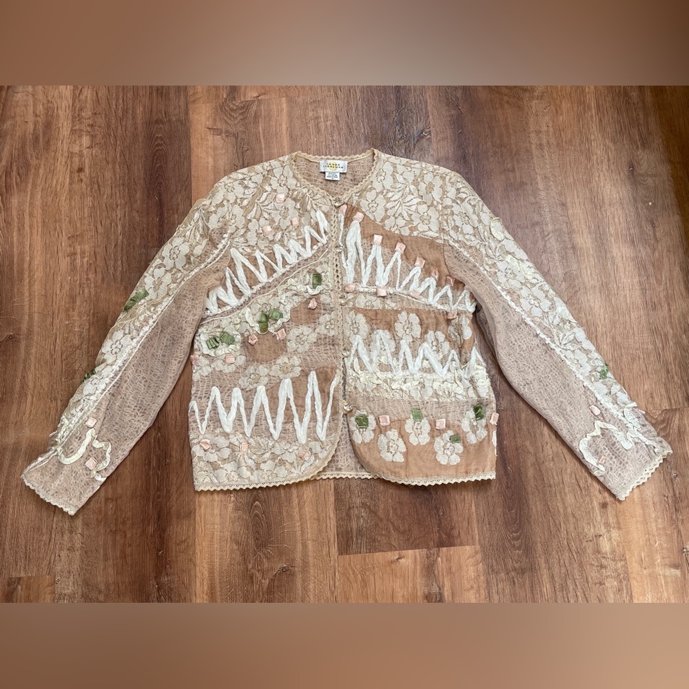 VTG Sandy Starkman tulle lace jacket sz medium floral coquette kawaii soft‎ girl